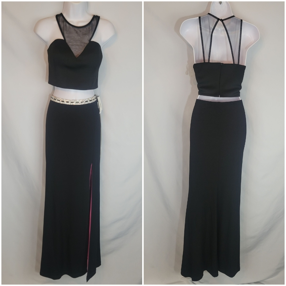 Two Piece Gown Rhinestone Skirt and Crop Top